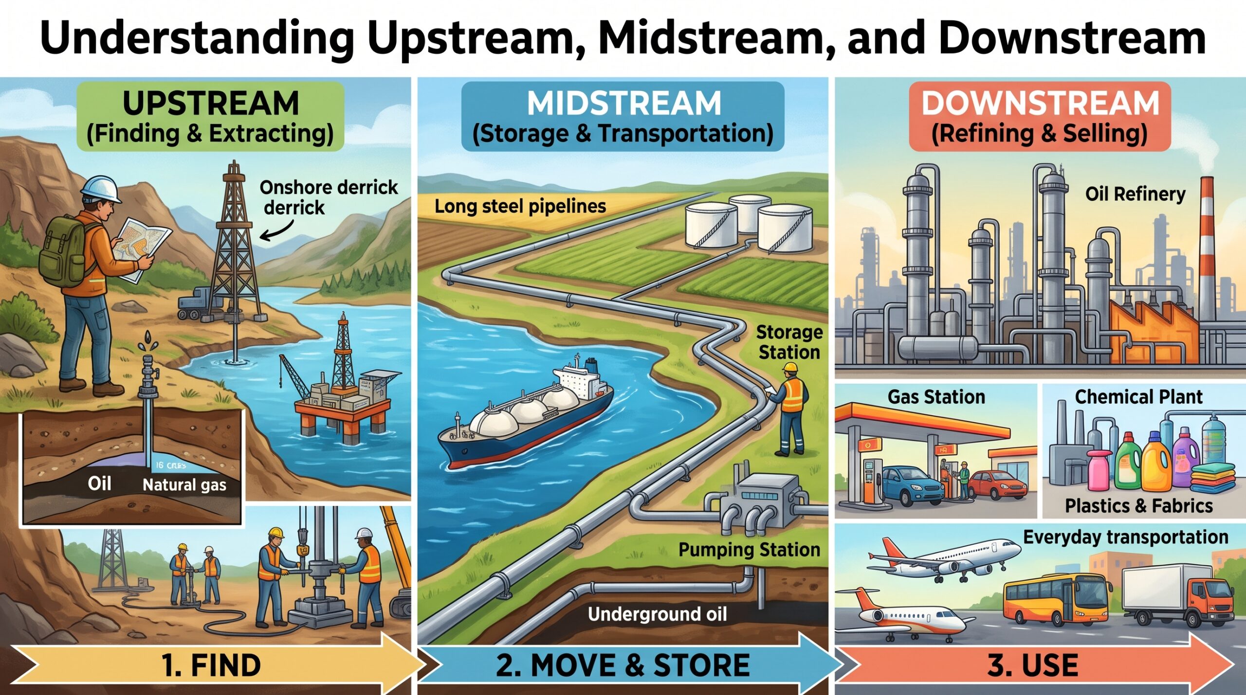Understanding Upstream, Midstream, and Downstream